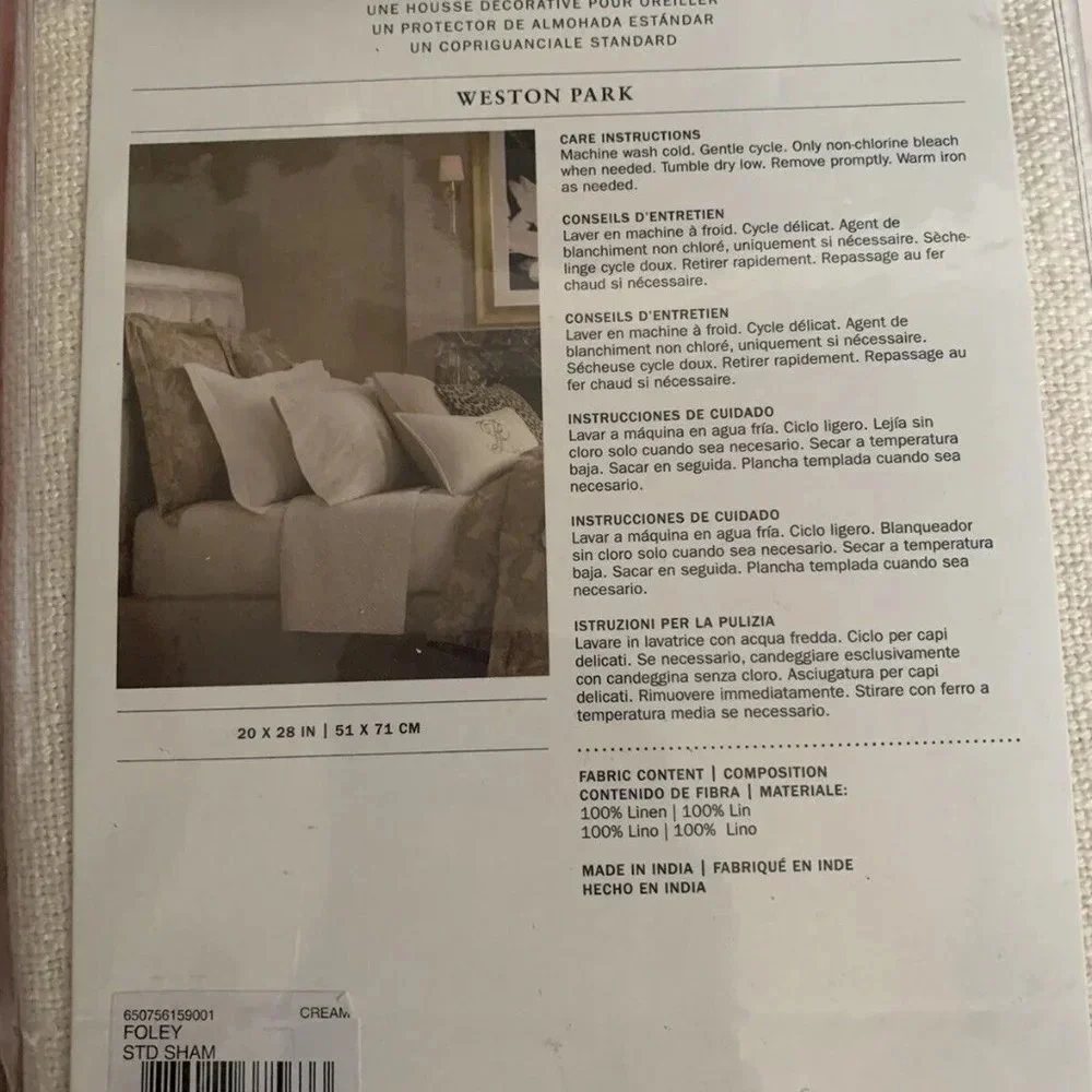 NEW Ralph Lauren Weston Park Linen Collection FOLEY Standard Sham - Cream